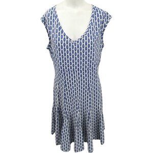 Just Taylor Blue Geometric Trumpet Sheath Dress Size 14 Lined Sleeveless Stretch